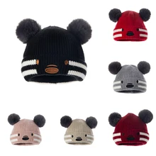 Милые детские шапки с помпонами, шапка-тюрбан для новорожденных, теплые шапки, мягкая шапка для девочек и мальчиков, эластичная шапка, Осень-зима