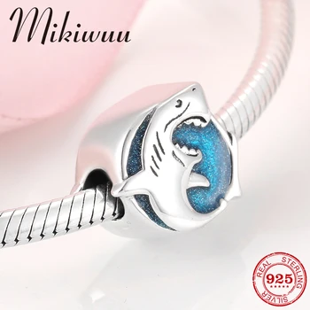 

New 925 Sterling Silver Blue beautiful Deep sea shark Charms beads Fit Original Mikiwuu Charm Bracelet Jewelry making 2019