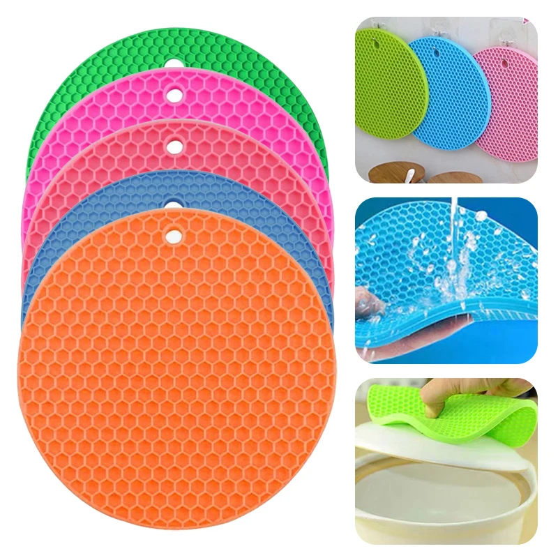 

Heat Insulation Table Mat Thickened Silicone Round Bowl Plate Mat Pot Coaster Anti-Scalding Non-Slip Place Mat Kitchen Gadgets