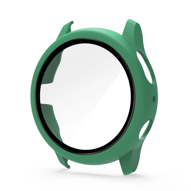 Case for Samsung Galaxy Watch Active 2 44mm 40mm Full Coverage Bumper Case with Tempered Glass Protective Cover Screen Protector Green
