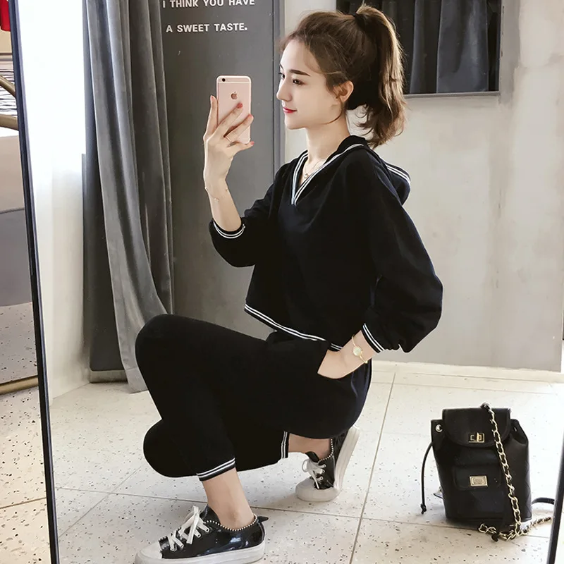 

2019 Spring And Autumn New Style Fashion Hoodie Sports Set Student Loose Casual Trousers Two-Piece Set
