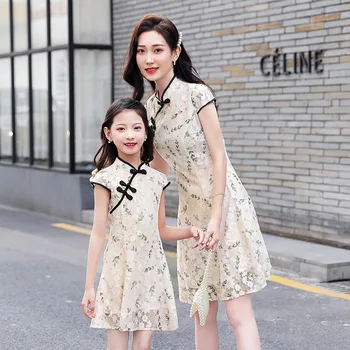 

cross border new summer dress retro national cheongsam dress net red parent-child dress issued by mother and daughter