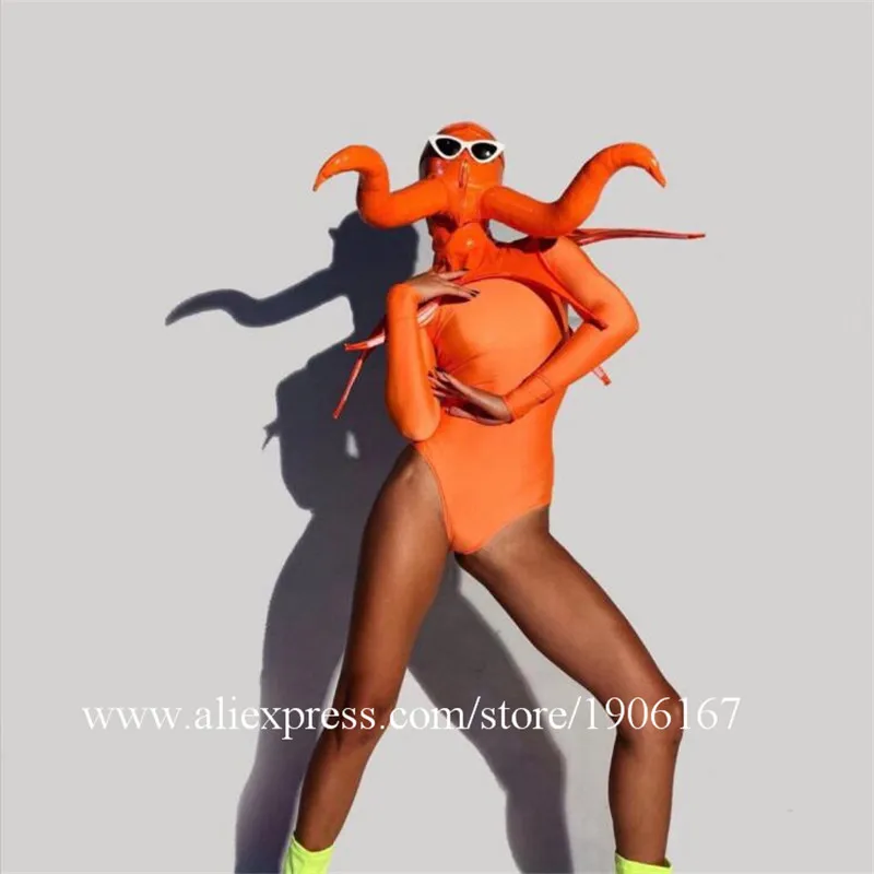 Nightclub Bar Female Singer Dance Team Halloween Event Fluorescent Horns Funny Siamese Costumes2