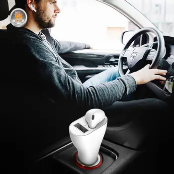 

2 in1 Car Free Hands Bluetooth Earphone with USB Fast Charger Adapter Microphone Wireless Bluetooth Headset Car Earbuds2.4A
