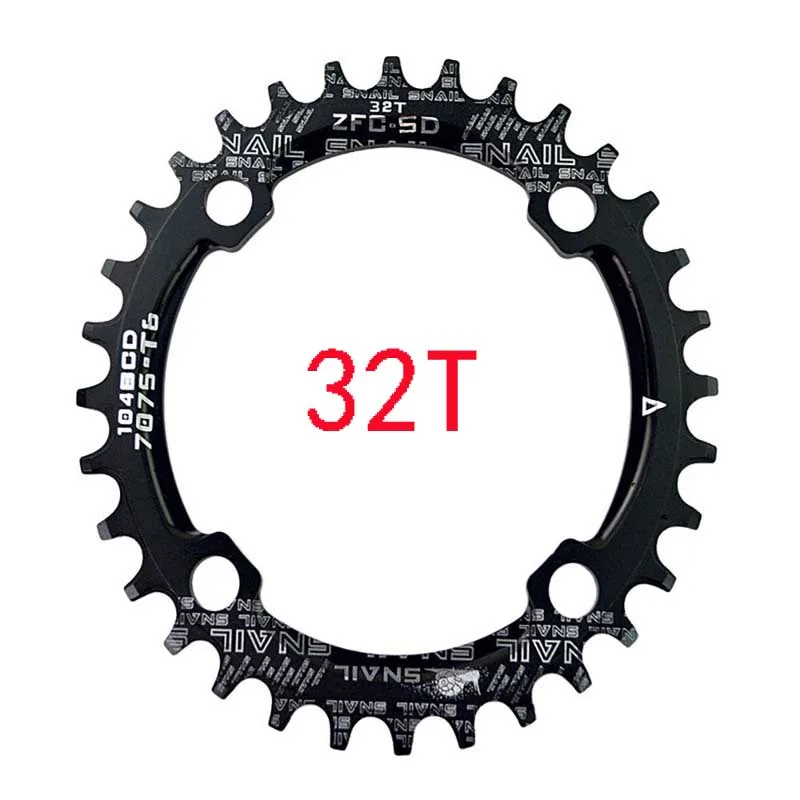 black 32T MTB велосипедная круглая узкая широкая Звездочка 32 T/34 T/36 T/38 T/40 T/42 T 104BCD, велосипедная цепь, круг, коленчатый набор, одна пластина - Цвет: black 32T