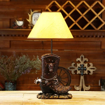 

Cowboy Western Cowboy Boots With Cow Head Statue Home Living Room Table Lamp Desk Classical Furnishings Resin Sofa Table Lamp