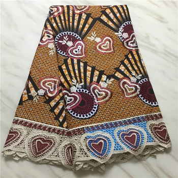 

New Design African Wax Print With Lace High Quality Embroided African Wax Lace Fabric 100% Cotton Nigeria Guipure Wax Lace 5Yds