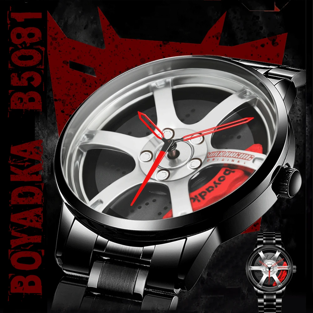 Fashion GTR R8 Auto Racing Men Watch Steel Black 3D Designed Car Wheel Watches for Men Cars Fans F1 Groups Dropshipping