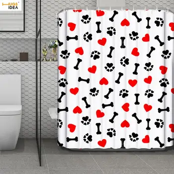 

HUGSIDEA Cartoon BoneDog Paw Print Polyester Fabric Shower Curtain Waterproof Curtains Bath Screen Washable Decor Hanging