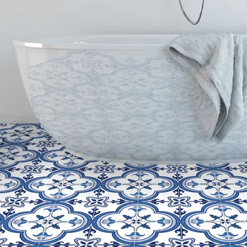 

Nordic fashion wallpapers home Portuguese pattern wall stickers decoration living room bathroom floor mat waterproof PVC sticker