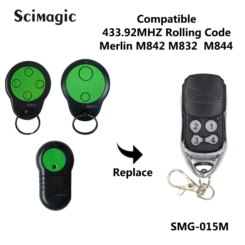 

Merlin M832 M842 M844 M230T M430R 433.92MHz Rolling Code Garage Door Remote Control Gate Opener Keychain