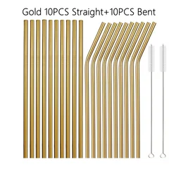 Vibrant Eco-friendly Reusable Metal Straw Set - 10 Color Stainless Steel Drinking Straws (Gold Mixed)