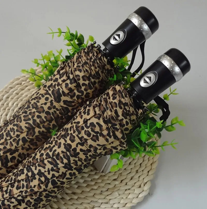 Fashion Leopard Pattern Women Rain Umbrella 10-Rib Super Windproof Anti UV Parasol Luxury Male 3 Folding Automatic Umbrella8