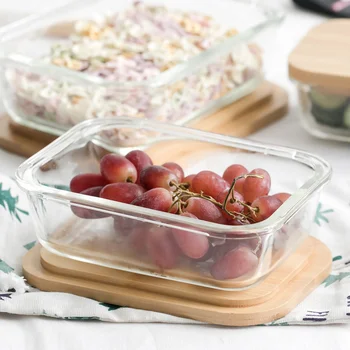 

600ML Glass Food Containers Crisper Box Middle Box Meal Prep Container Wood Lid