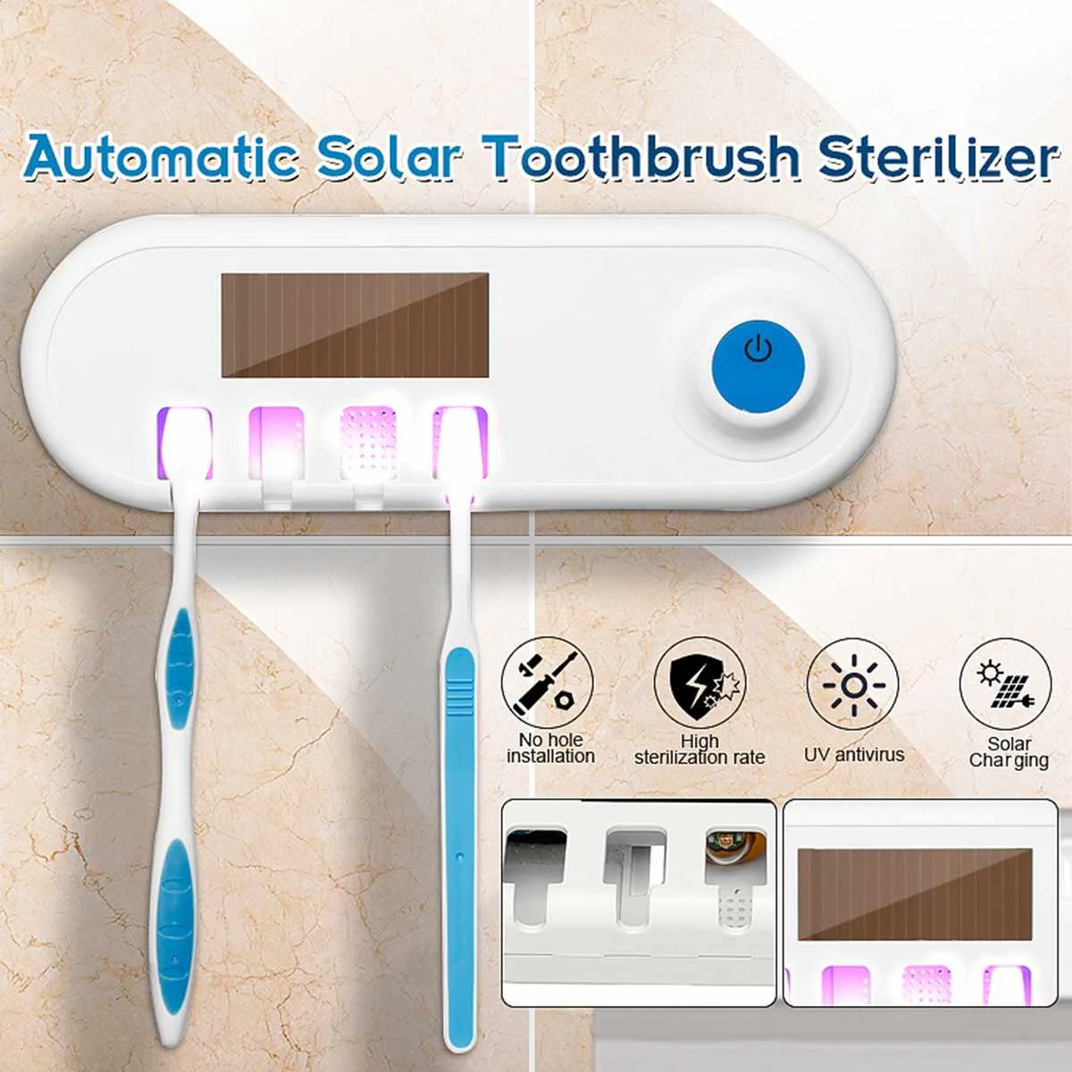 

USB Solar Charge UV Light Toothbrush Sterilizer Toothbrush Holder Cleaner Automatic Toothpaste Squeezers Dispenser for Oral Care