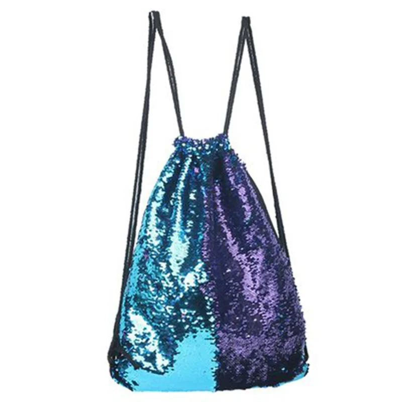 blue and purple Женский двусторонний рюкзак с блестками, модная сумка для танцев на шнурке для девочек O66 - Цвет: blue and purple