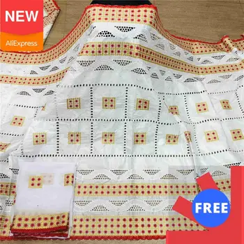 

2 yards Mesh Scraf fabric +5 yads Bazin Brode riche embroidery African 100% cotton Bazin fabrics Swiss voile lace BL347