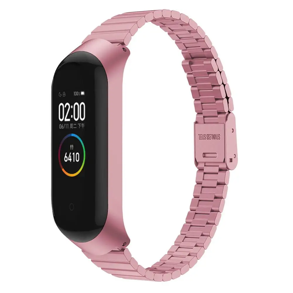 Pink Сменный соединитель из нержавеющей стали браслет ремешок с металлическим чехлом для Xiaomi Mi Band 3 4 браслет ремешок аксессуары - Цвет: Pink