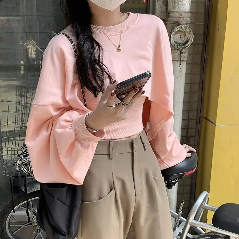 Autumn Sets Women Harajuku Lovely College Girls Crop Top Camisole Basic Simple Loose Ulzzang Workout Teens 2 Piece Outfits Chic pink jogging suit