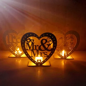 

Creative DIY LED Candle Night Light Wedding Supplies Heart Wooden Ornaments Mr & Mrs Wooden Home Holiday Party Lamp Accessories