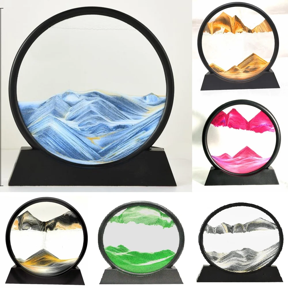 7/12inch Moving Sand Art Picture Round Glass 3D Deep Sea Sandscape In
