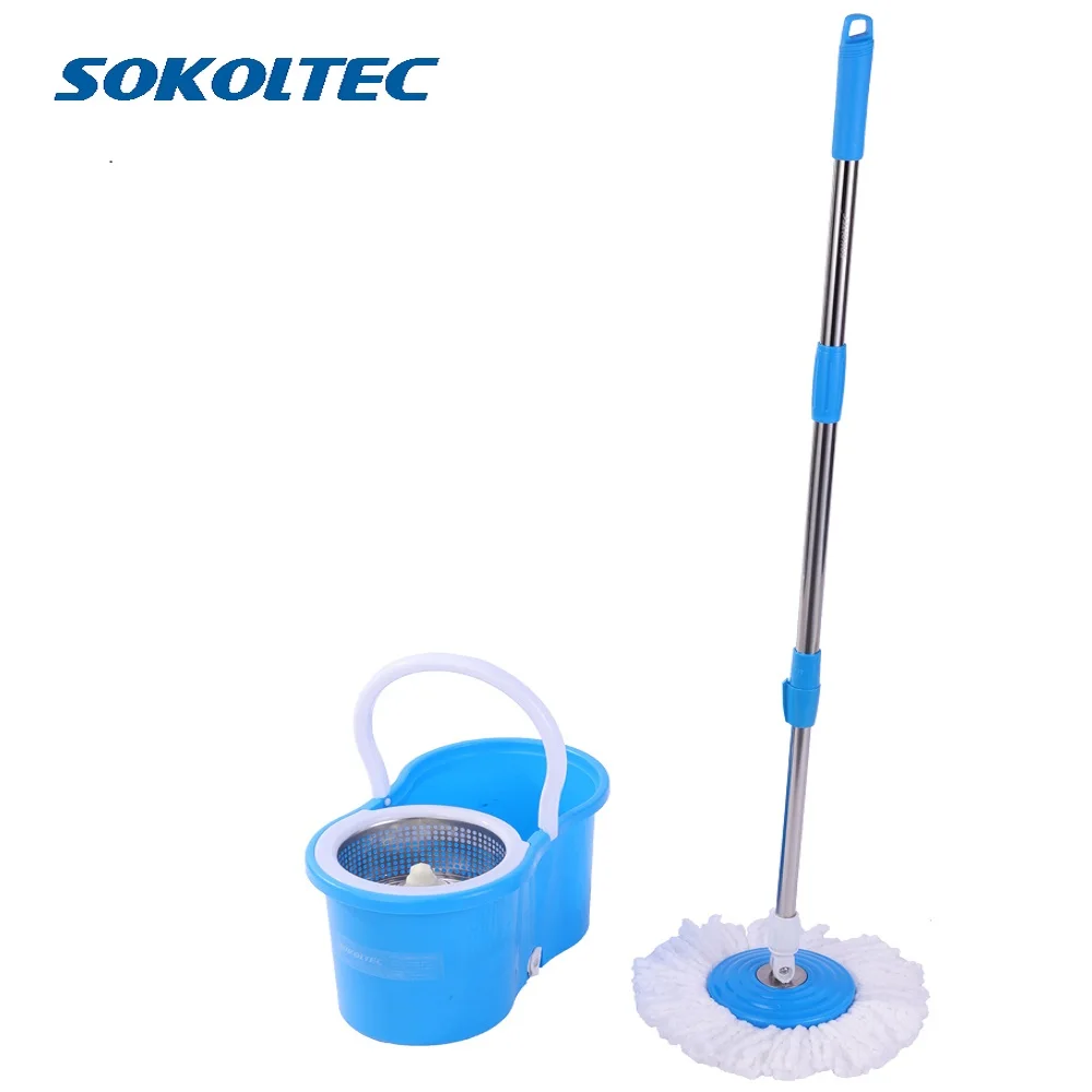 

Sokoltec floor rotating mop with hand wash squeeze mop bucket stainless steel basket microfiber mop head