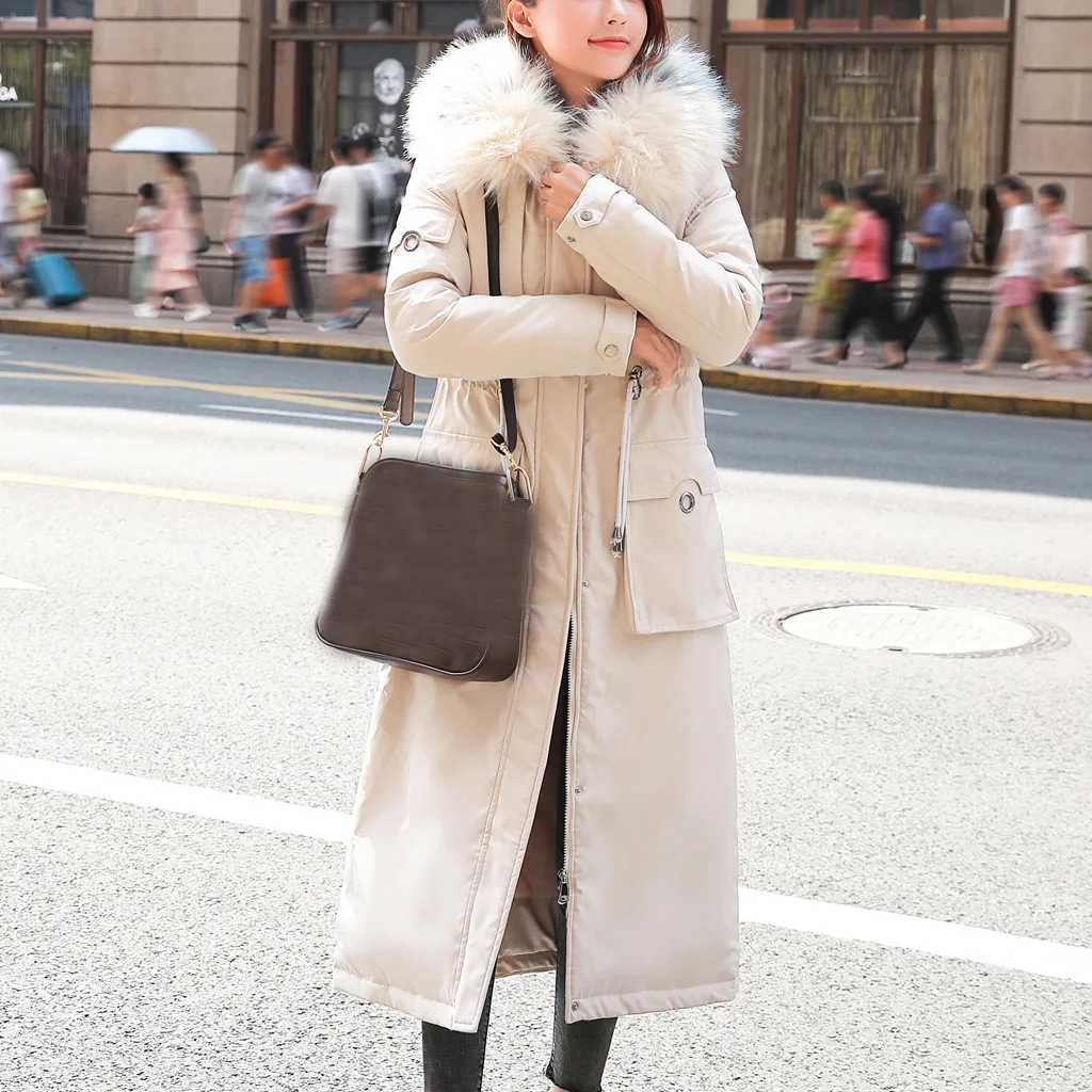 JAYCOSIN женский пуховик, женская верхняя одежда, пальто на пуговицах с искусственным капюшоном, Длинные однотонные куртки, пальто с карманами L401107