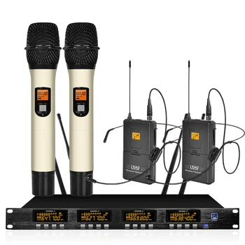 

Wireless microphone system frequency adjustable professional UHF automatic 2 handheld 2 headset microphone wireless family KTV