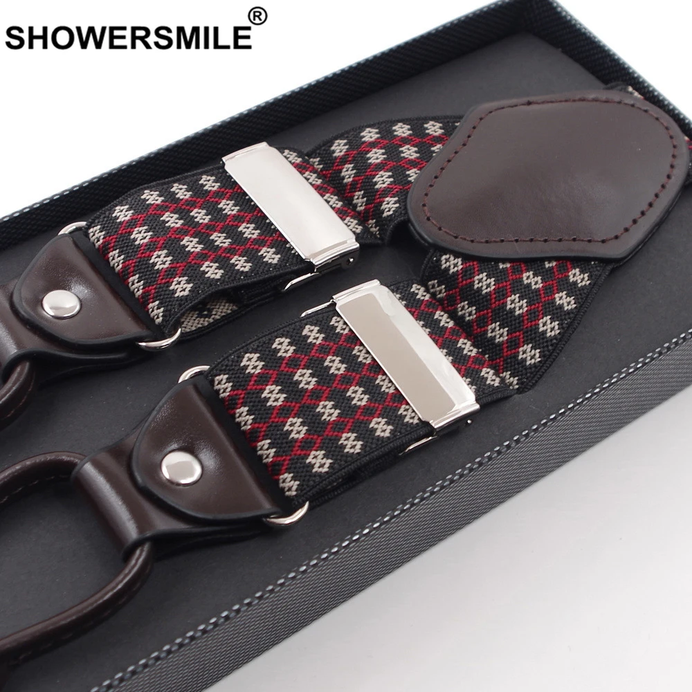 SHOWERSMILE мужские кожаные подтяжки с 6 клипсами Мужские штаны на подтяжках в клетку