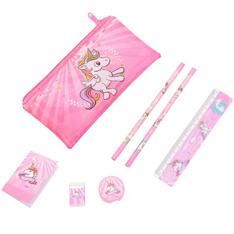

1 Set Cute Cartoon Unicorn Pencil Case For Girls Cute Stationery Set Pen Bag With Ruler Eraser Kids Gift Office School Supplies