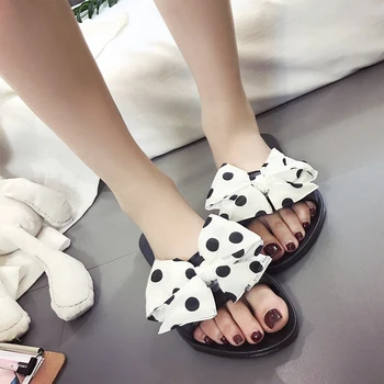 

2020 Summer Women Slippers Women's Fashion Polka Dot Bowties Slides Female Outdoor Comfortable Footwear Woman Non-Slip Shoes