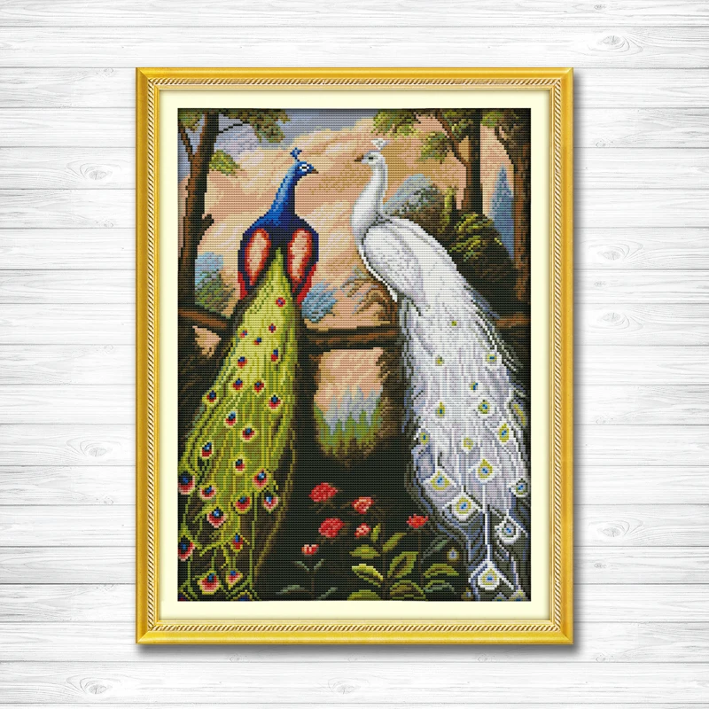 

The forest peacock couples Painting Decor Counted Print on canvas DMC 14CT 11CT DMS Cross Stitch Needlework Kits Embroidery Sets