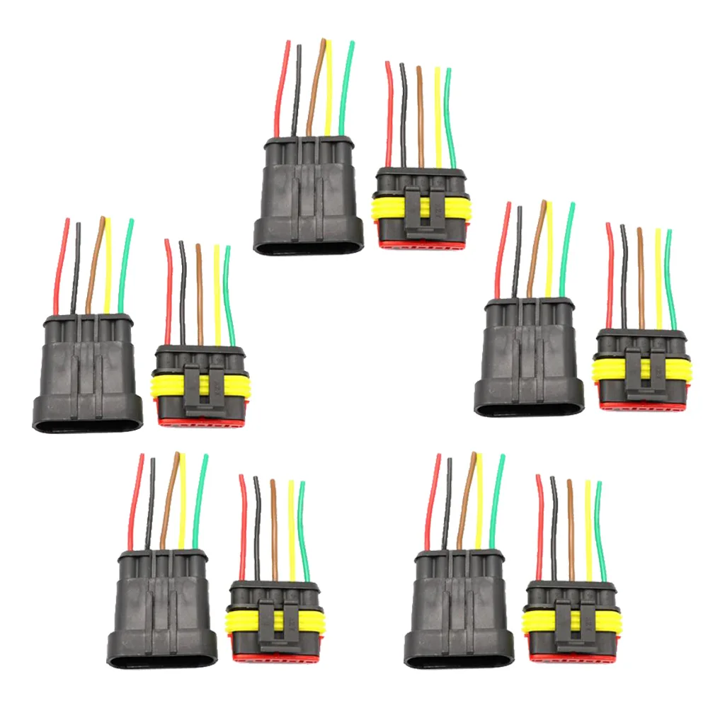 Support 5 Pin Way Car Auto Waterproof Electrical Connector Plug Socket Kit with Wire AWG Gauge Marine Pack of 5
