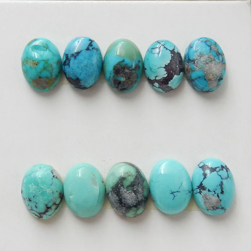 

10 PCS Natural Oval Turquoise Flatback Gemstone Cabochons, 8x6x3mm, 2.7g H9760