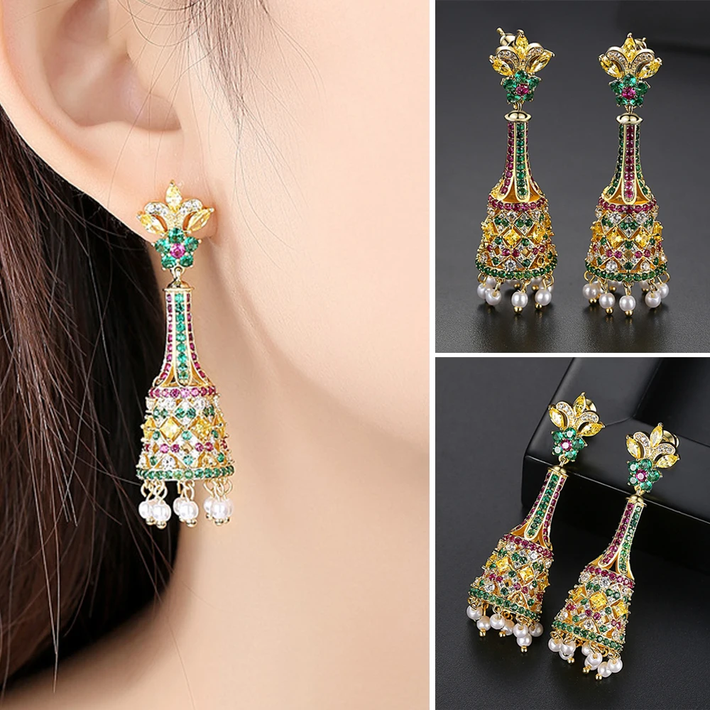 Crystal Earring Long Bell Beads Drop Earrings Ethnic Indian Jhumka Jhumki Women Girls Gypsy Fashion Jewelry Statement | Украшения и