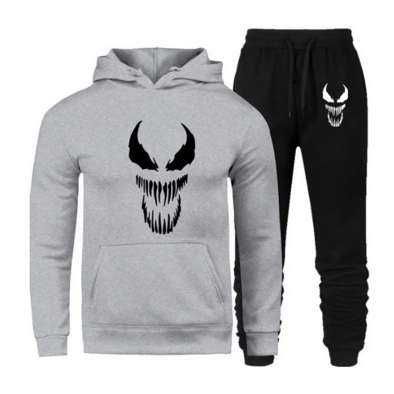 Новинка, брендовый спортивный костюм, модный, Venom, мужская спортивная одежда, два предмета, наборы, все, хлопок, флис, Толстая Толстовка с капюшоном+ штаны, спортивный костюм для мужчин