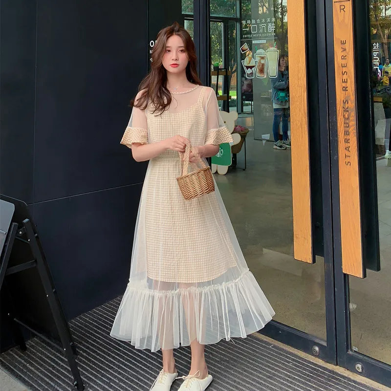 

Photo Shoot 2019 Summer New Style Korean-style Two-color Hipster Immortal Camisole Gauze Two-Piece Dress Women's