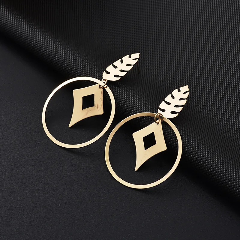 Gold Earrings Винтажные Подвесные серьги геометрической формы для женщин, золотые полые листья, цветок, большие висячие серьги, ювелирные изделия для девочки, подарок - Окраска металла: Gold Earrings