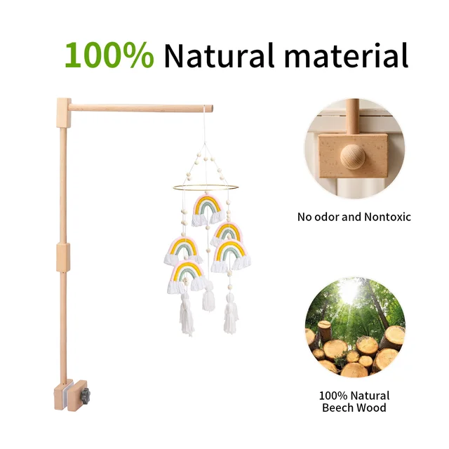 Bite Bites Wooden Bed Bell Baby Mobile Bracket Sock Rattle For Newborn Toys Developing DIY Accessories Crib Holder Arm Brackets 2