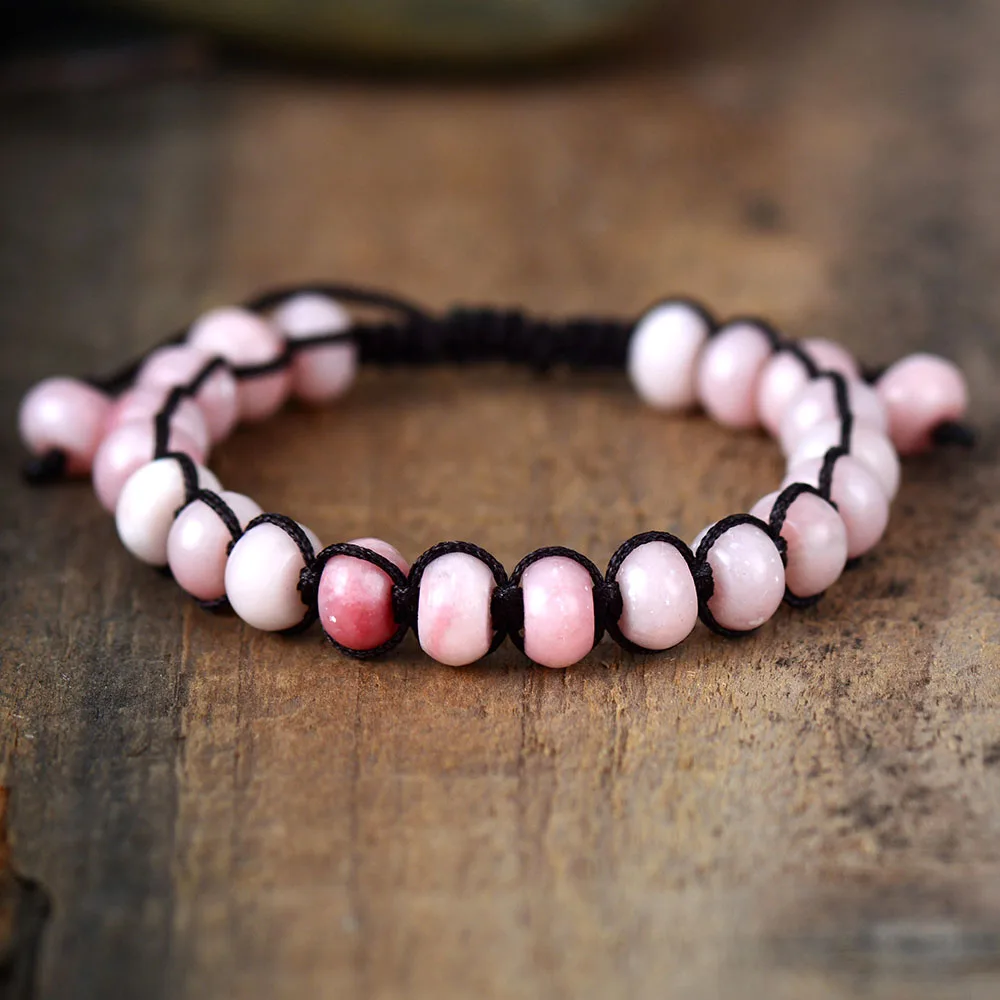 Pink Opal Bead Friendship Bracelet Fantasy Natural Stones Adjustable Bracelet For Women Beaded Fashion OL Bracelet Gifts
