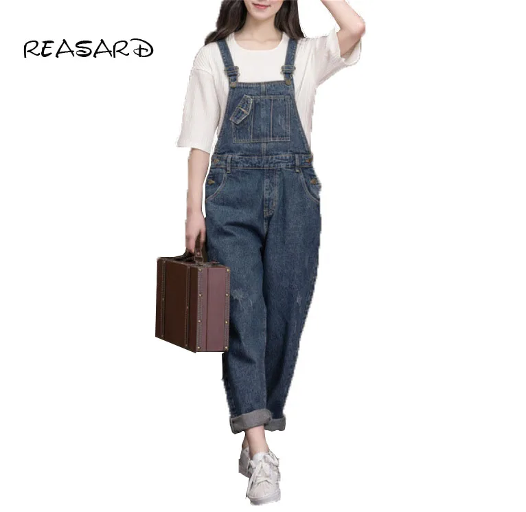 

2019 Women Jeans Jumpsuit Female Wide Leg Rompers Casual Basic Denim Pants Large Size Leisure Loose Fit Overalls Bib Jeans
