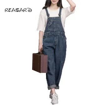

2019 Women Jeans Jumpsuit Female Wide Leg Rompers Casual Basic Denim Pants Large Size Leisure Loose Fit Overalls Bib Jeans