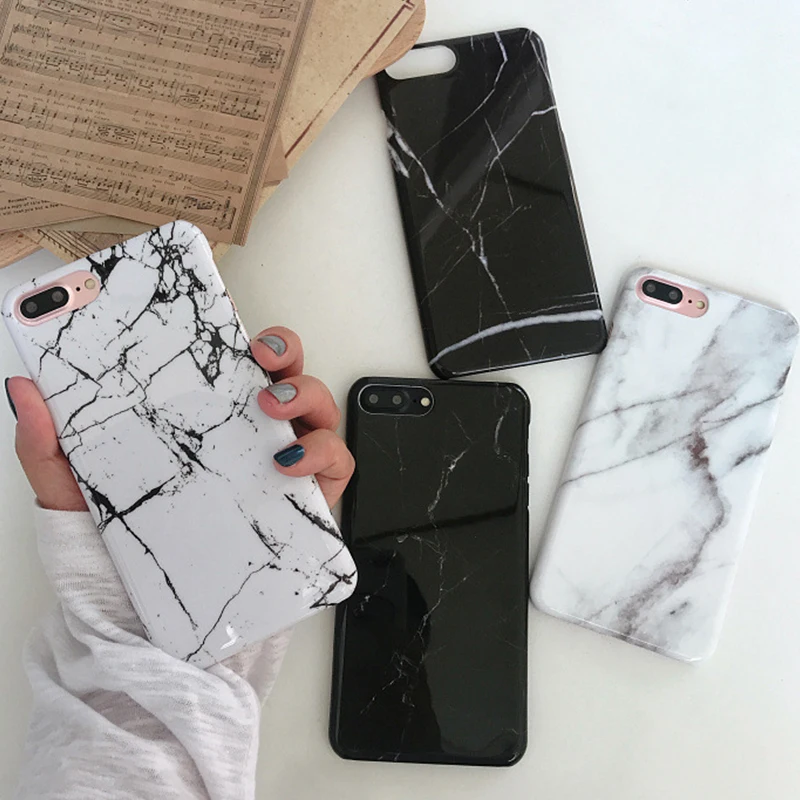 

Simple Marble Pattern Couple Phone Case for iPhone 6 6s 7 8 Plus X Xs XR Xs Max Hard PC Back Cover