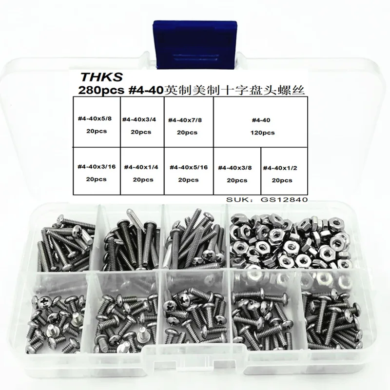 Sistema Britânico, Sistema Americano, Cabeça de Pan Cruz, 4-40, 280Pcs