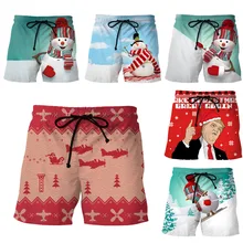 Рождественские шорты летние мужские и женские Дональд Трамп 3D принт Снеговик пляж Хип Хоп Уличная мода спортивные фитнес эластичные штаны C083-2