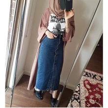 Кимоно размера плюс ОАЭ абайя Марокканская африканская женская джинсовая облегающая Макси-юбка с длинным бантом Дубай турецкая исламская Повседневная джинсовая юбка