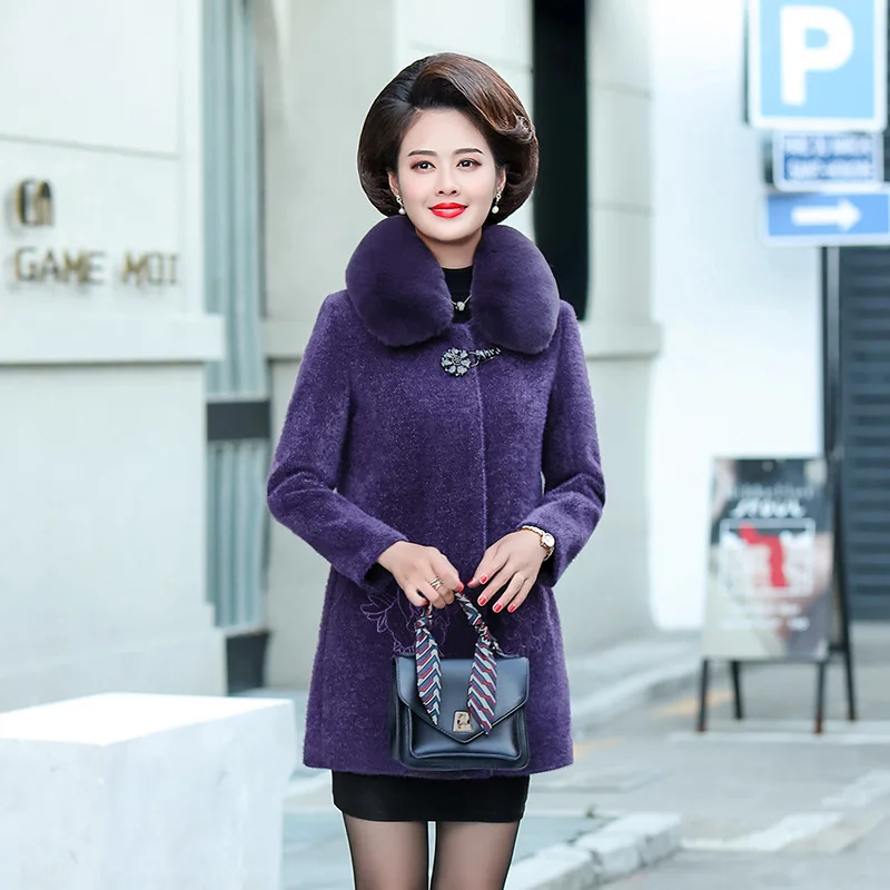 

2019 New Style Mom Western Style Overcoat Middle-aged Female Autumn Middle Aged And Elderly People Autumn And Winter Faux Mink C