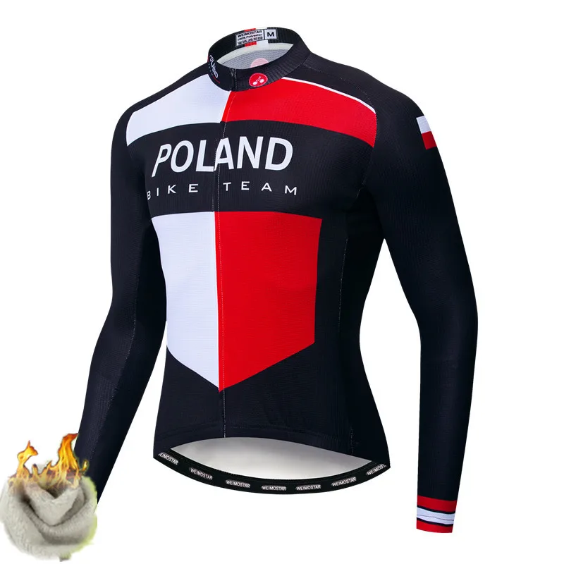 Poland Weimostar Pro Team, Мужская велосипедная Джерси с длинным рукавом, зимняя рубашка для горного велосипеда, топы, ветрозащитная велосипедная одежда, велосипедная куртка - Цвет: Poland