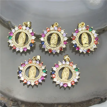 

23*23mm 10pcs/lot High quality cz pendant, rainbow religion cubic zircon charm jewelry, exquisite bracelet/necklace component