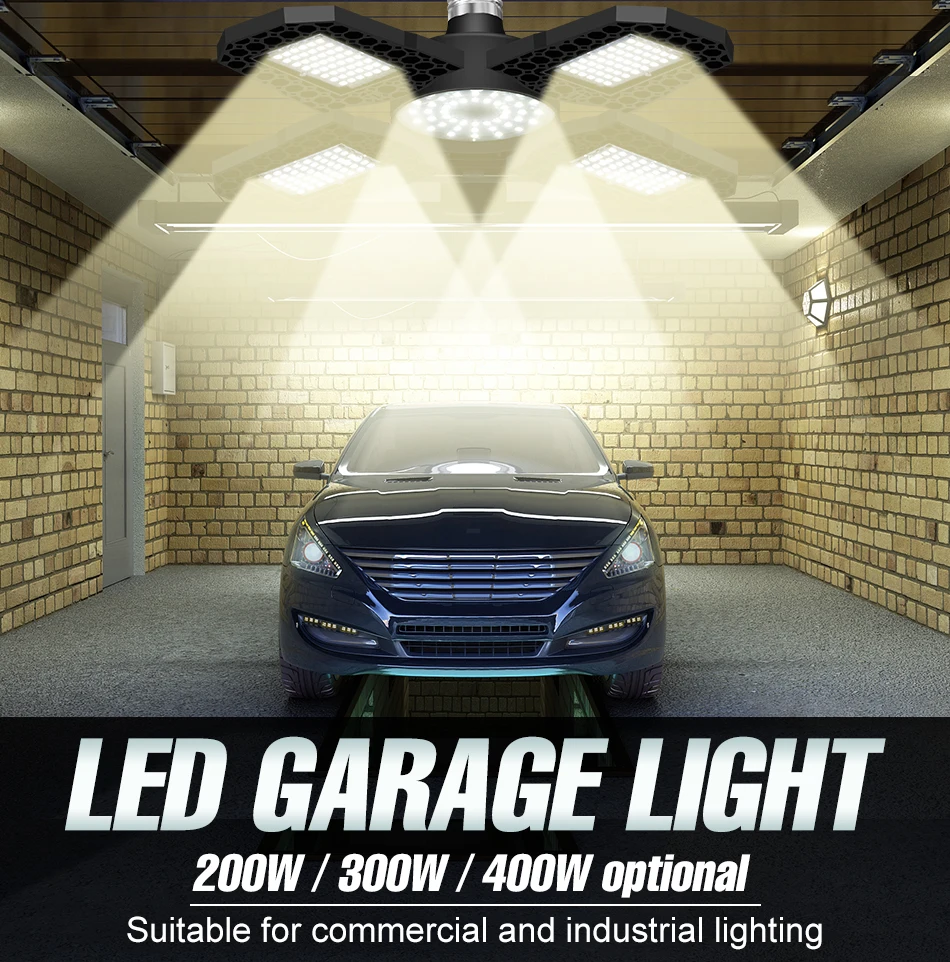 lâmpada de garagem led projector lâmpada iluminação industrial dobrável armazém lampara ginásio luz de teto